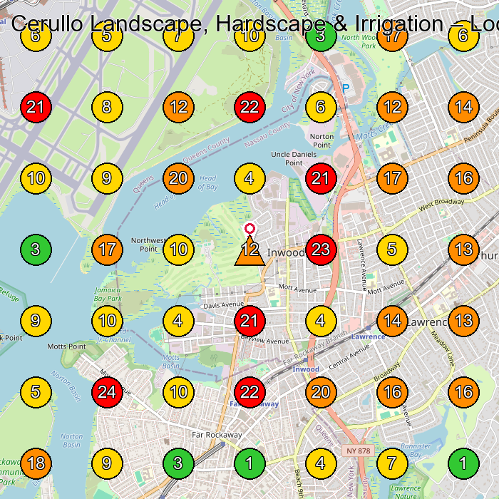 Cerullo Landscape, Hardscape & Irrigation Landscape Designer GeoGrid ranking map for Inwood NY